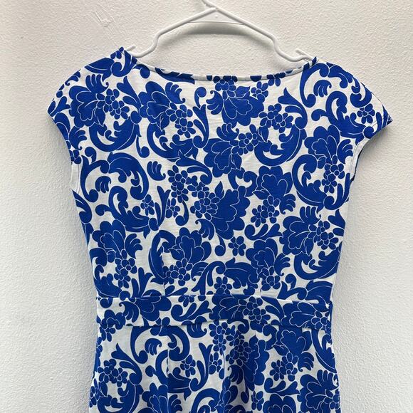 Boden Florrie Jersey Dress Knit Pocket Blue White 4 Cap Sleeves - Picture 4 of 12